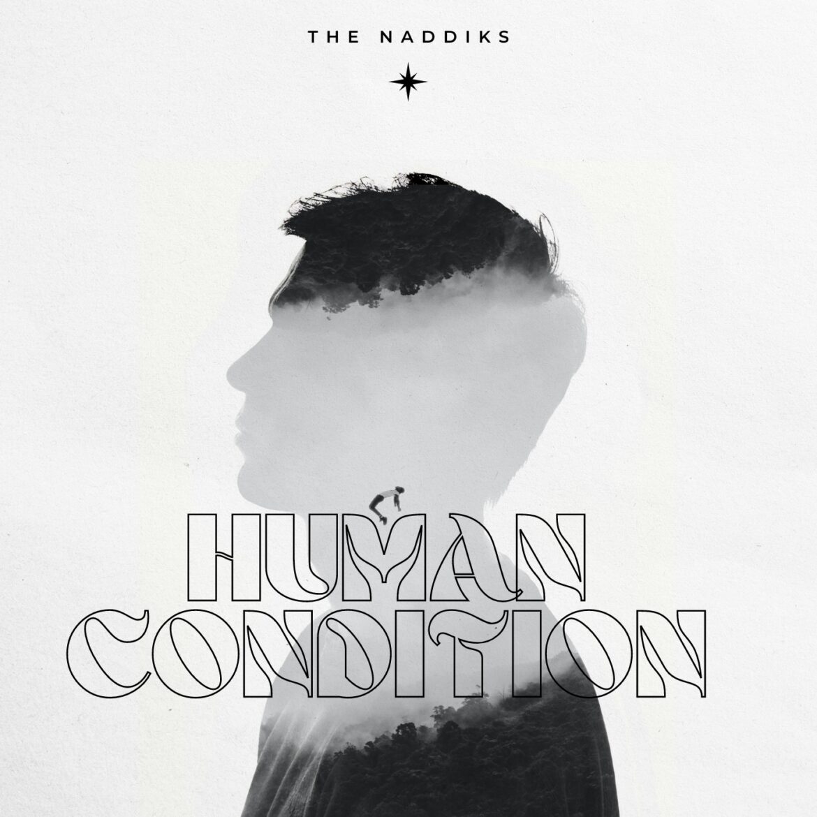 black and white picure of a man's profile, The Naddiks, Human Condition cover art